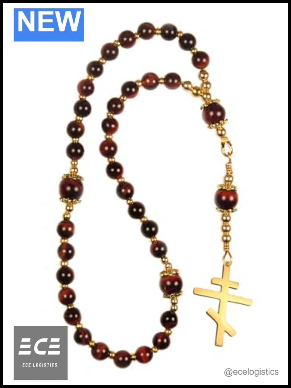 Handmade Orthodox Rosary Red Tiger Eye Beads Stainless Steel Cross Prayer